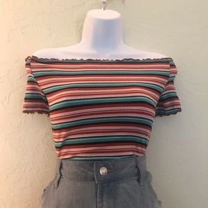 WOMEN’S STRIPED OFF THE SHOULDER TOP